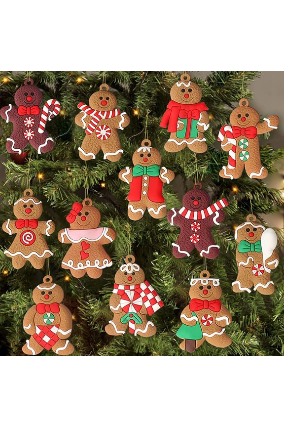 12 Pack Gingerbread Man Ornaments for Christmas Tree Decorations, Mini Gingerman Hanging Charms Ornament Holiday Decorations