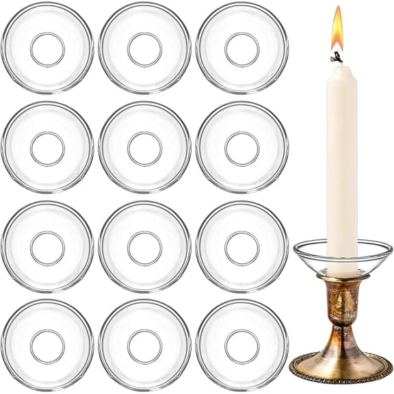 12 Pack Glass Candle Bobeches, Candle Drip Protectors for Candlestick Holder, Round Clear Candles Wax Catcher for Wedding, Church, Home