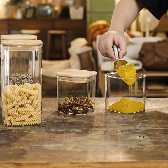 12-Pack Glass Pantry Storage Containers with Bamboo Lids (0.76Qt/1.22Qt/1.67Qt) - Stackable Square Food Jars for Pantry Organization, Coffee, Flour, Snacks, Tea | Kitchen Canisters Set