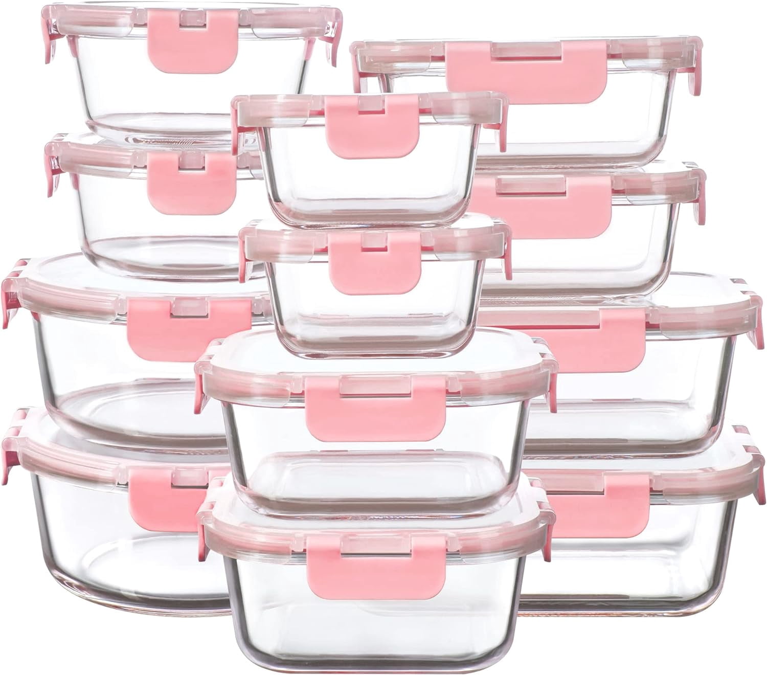 Container Glass Front 12 Pack Glass Storage Containers with Lids, Leak-Proof Meal Prep ...