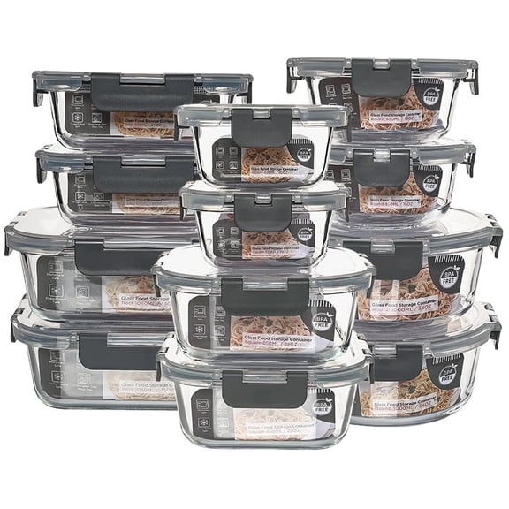 12 Pack Glass Storage Containers Transparent Stackable Design Meal Prep For Food Home Kitchen & Pantry Organization Microwave/freezer/dishwasher Safe