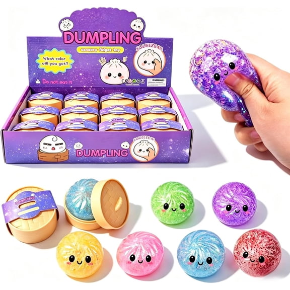 12 Pack Glitter Dumpling Squishy, Mini Glitter Dumpling Cute Sugar Filled Stress Balls Slow Rising Bun Fidget Portable Gift Desk Decor for Birthday Party Gifts (Emojis)