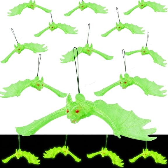 12 Pack Glow in the Dark Halloween Realistic Hanging Bats,Spooky Looking Bats,Fake Rubber Bats for Halloween Party Supplies Halloween Bats