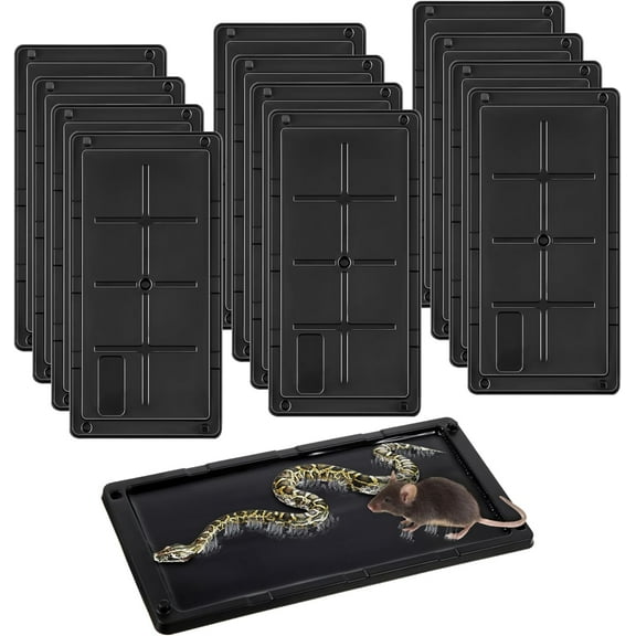 12 Pack Glue Traps for Rats and Snakes, Larger and Heavy Duty Baited Sticky Traps with Non Toxic Glue, Exterminator Plastic Mouse Indoor Board, Ready to Use, Safe to Children and Pets (Black)