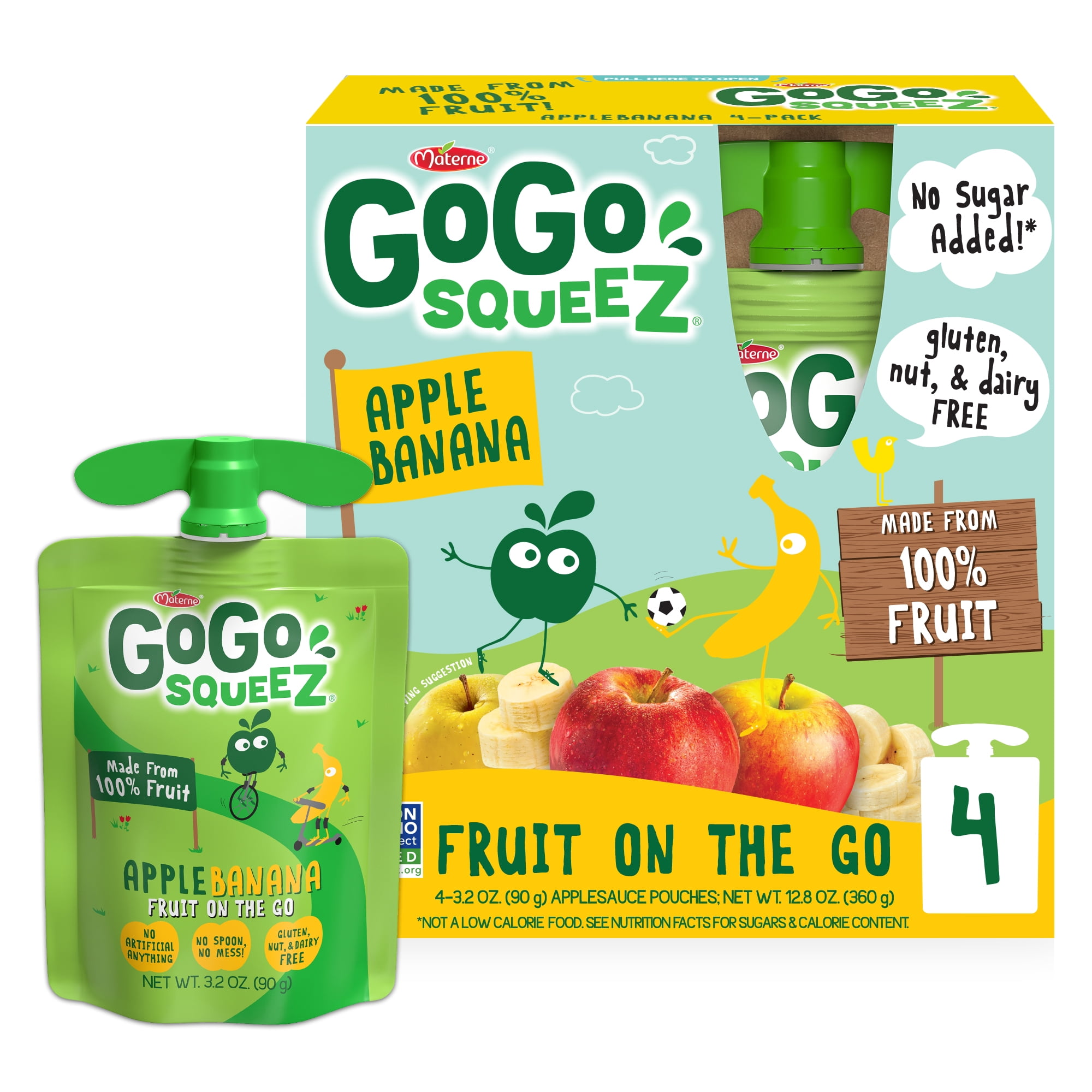 (12 Pack) GoGo Squeez Apple Banana Applesauce Snack Pouch, 3.2 oz, 12 Pack