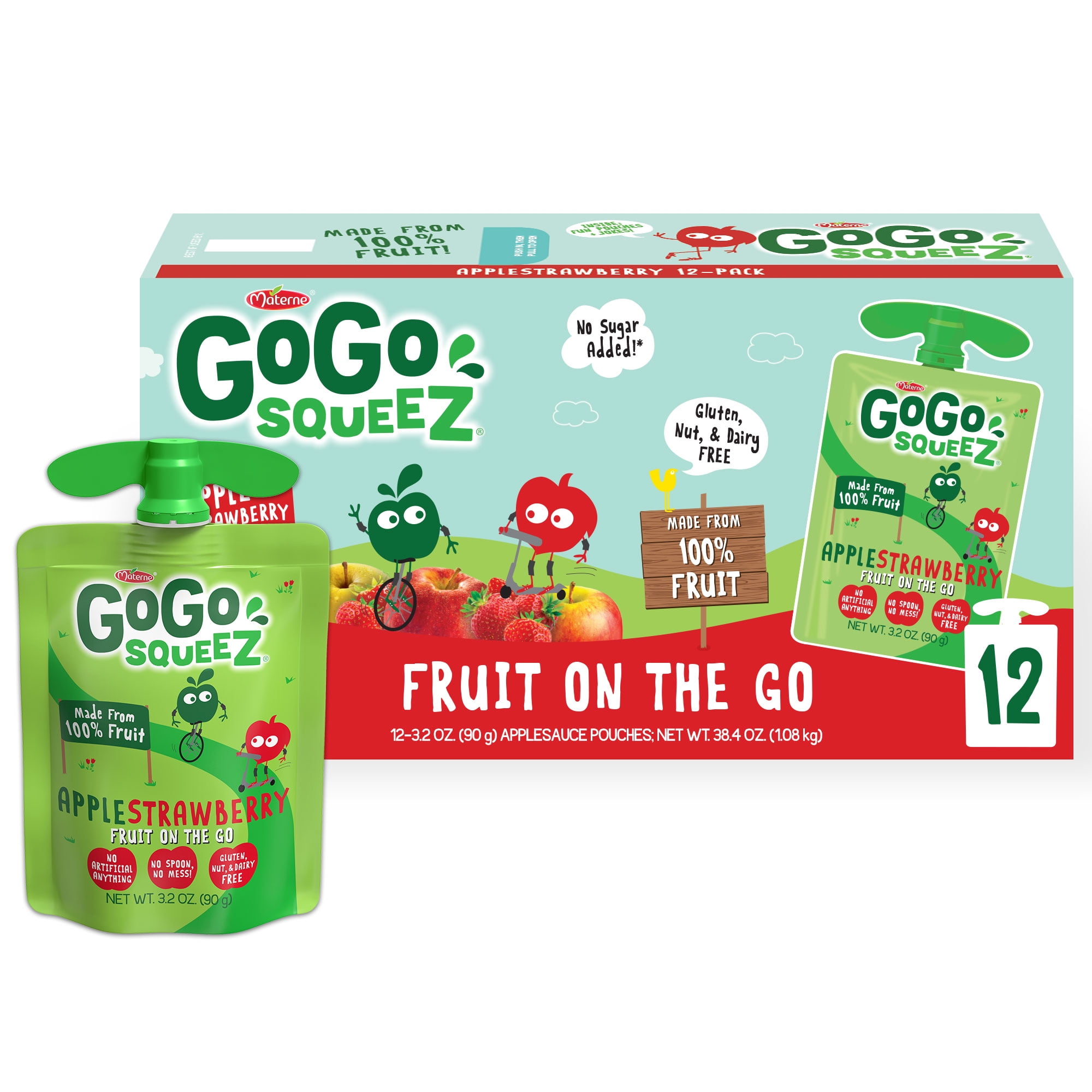 12 Pack) GoGo Squeez Applesauce Apple Apple Snack Pouch, 3.2 oz