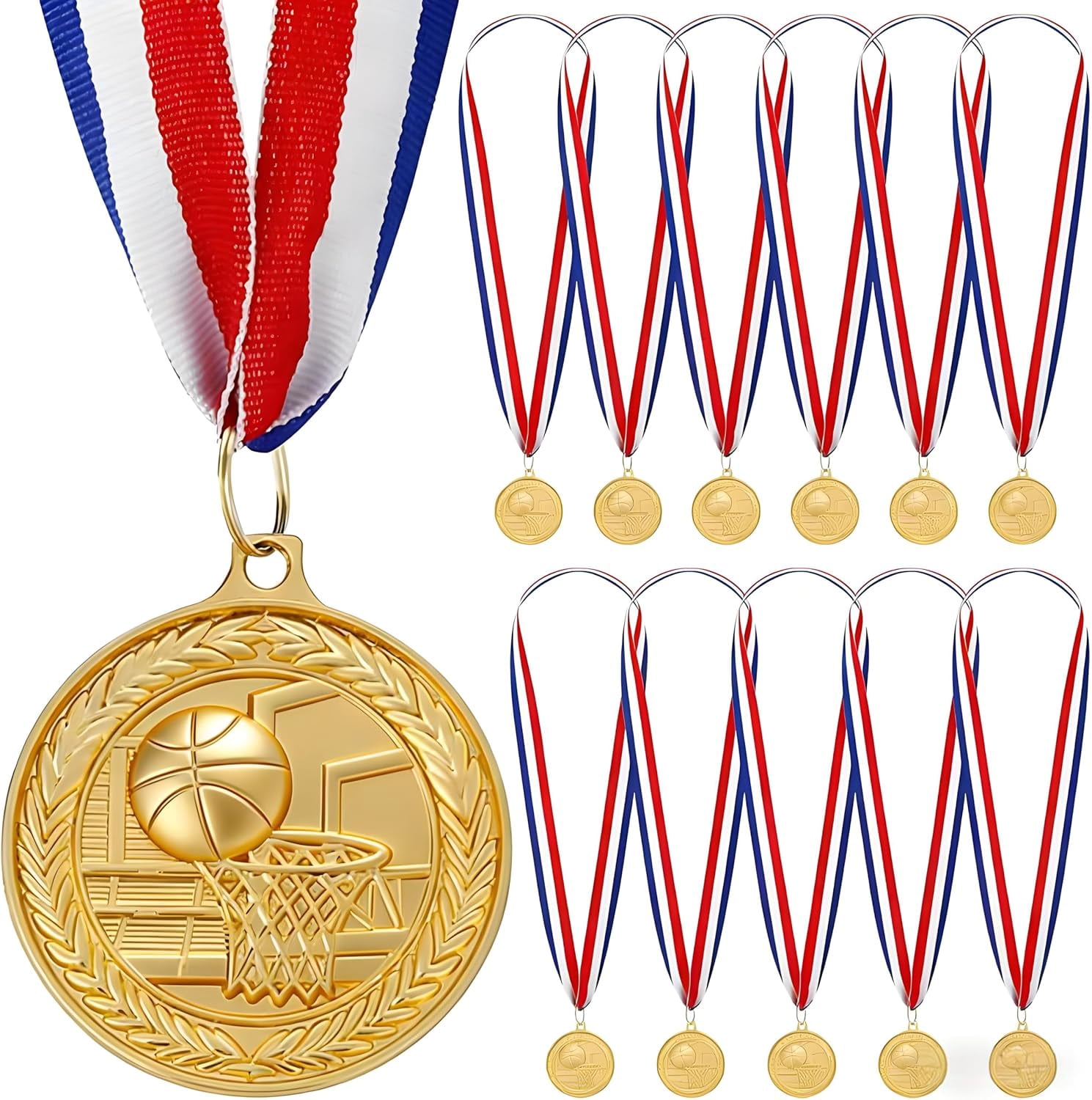 12 Pack Gold Award Medals 2inch Metal Sports Medals Team Participation for Adults Basketball Tournaments, Party Favors and Ceremonies$$Gift Supply & Awards