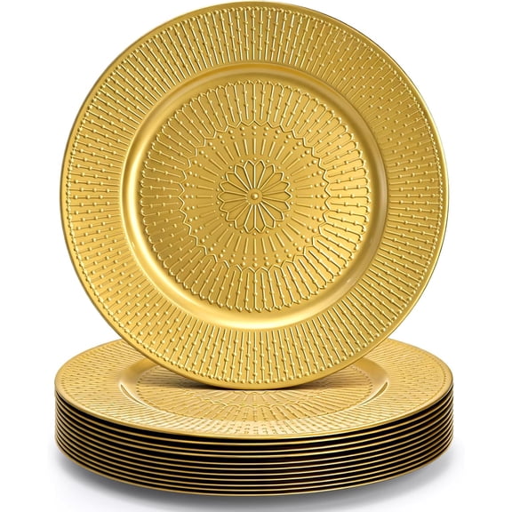 12 Pack Gold Charger Plate, 13 Inch Beaded Chargers for Dinner Plates, Plastic Reusable Round Charger Platters for Wedding, Table Setting, Serving, Party, Decoration, Event, Holiday