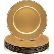 12 Pack Gold Charger Plates with Beaded, 13 Inch Round Charger for Dinner Plate - Plastic Decor Charger Plate for Wedding, Party, Restaurant, Thanksgiving, Family Gathering