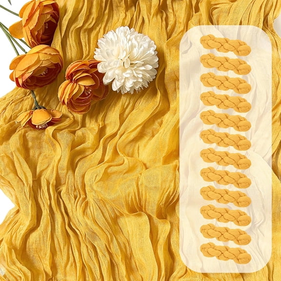 12 Pack Gold Cheesecloth Table Runner 17 x 108 Inch Gauze Table Runner Fabric Semi Sheer Cheese Cloth Table Decor Bulk for Rustic Romantic Wedding Baby Shower Table Decoration