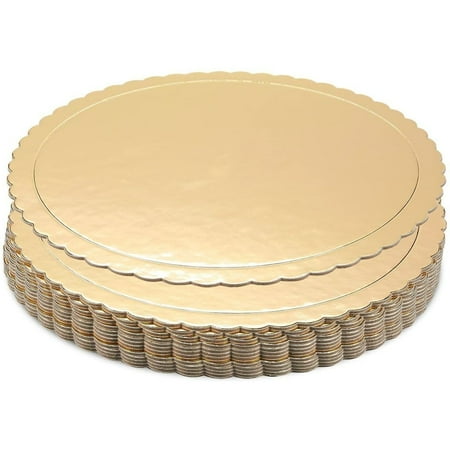12 Pack Gold Foil Round Cake Boards, 10 Inch Scalloped Cardboard Dessert Base