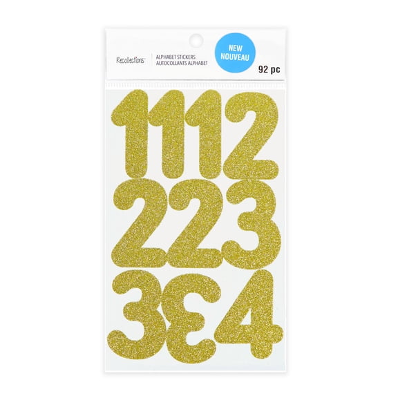 Recollections Gold Glitter Rounded Number Stickers, 12 Pack