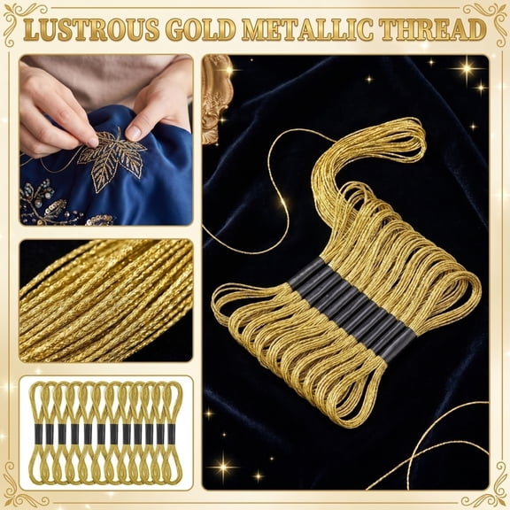 Gold Metallic Embroidery Thread, 8M 6-Strand Skeins, 12 Count