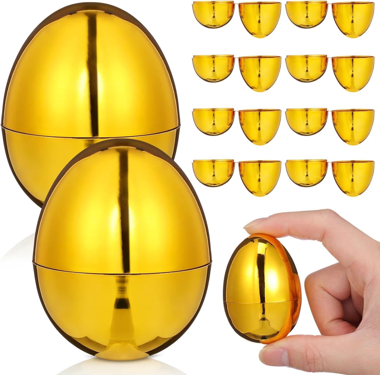 12-Pack Gold Metallic Plastic Fillable Easter Eggs For Easter Egg Hunt ...