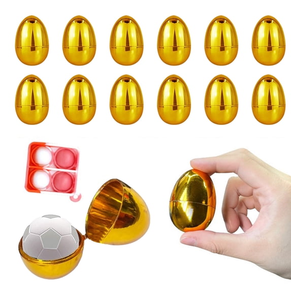 12-Pack Gold Plastic Fillable Easter Eggs - 2.36 Inch Empty Surprise Eggs for Easter Egg Hunts, Basket Stuffers, Party Favors & Treat Filling, Sturdy Reusable Decoration for Toddlers & Kids Gold