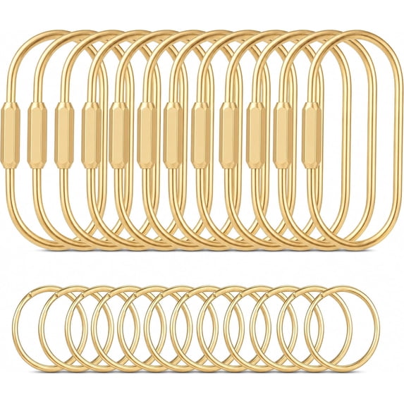 12-Pack Gold Screw-Lock Carabiner Clips with Brass Key Rings for Bag ...