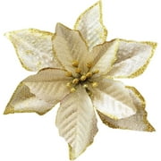 12 Pack Gold Xmas Glitter Poinsettia 5.1 inch Artificial Flowers Christmas Tree Decorations Clearance Ornaments