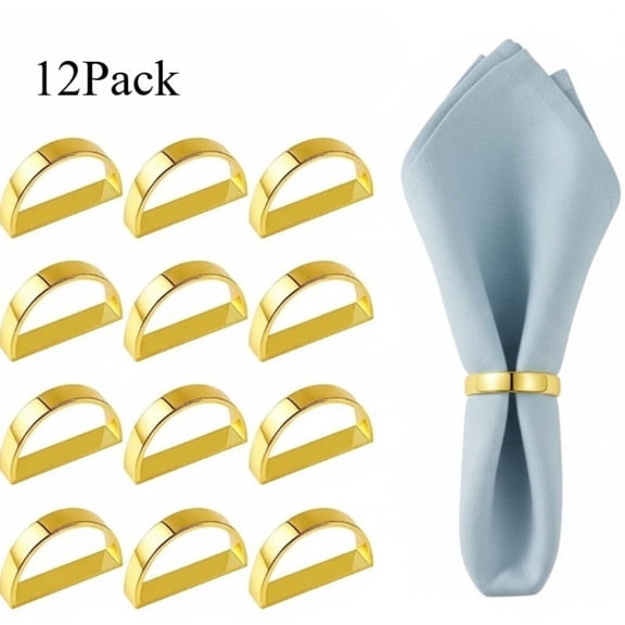 12-Pack Golden Steel Napkin Rings - Modernist Glossy Serviette Buckles for Wedding & Banquet Table Decor