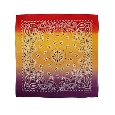 12 Pack Gradient Rainbow Cotton Head Wrap Scarf Bandana Ombre Colors 22" X 22" (Red/Yellow/Purple)