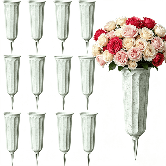 12 Pack Gray Cemetery Vase Plastic Memorial Floral Vases Grave Flower Holder Plastic Vase for Cemetery Flowers