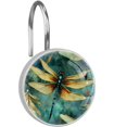 12Pack Green Dragonfly Crystal Glass Shower Curtain Hooks Rings for