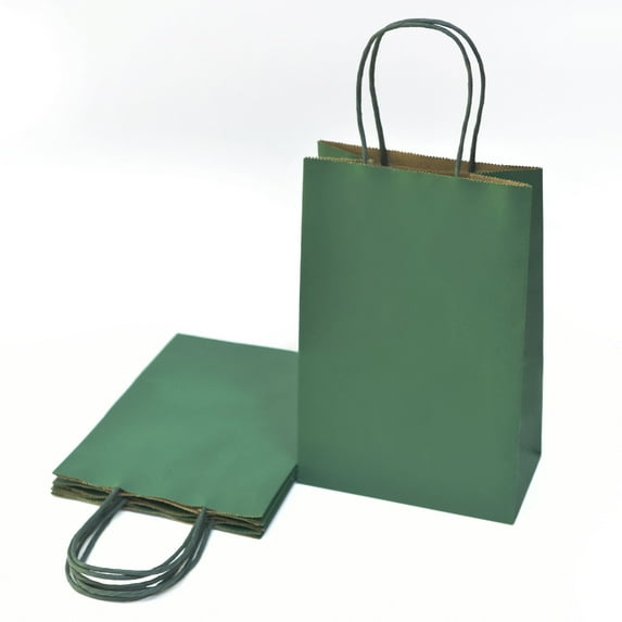 12 Pack Christmas Green Gift Bags (8.5x5.5x3.25 In): Small Kraft Paper Bags with Handle. Great for Christmas, Gifts, Holidays, Party, Goodie, Candies, Appreciation & Special Occasions