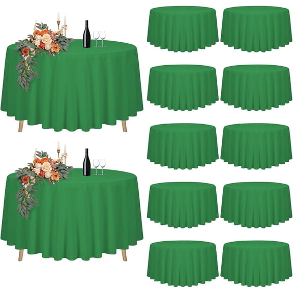 12 Pack Green Round Tablecloth 90 inch, Waterproof Green Tablecloths for Round Tables,Polyester Stain Resistant Washable Round Table Cover in Bulk for Wedding Party Buffet Camping