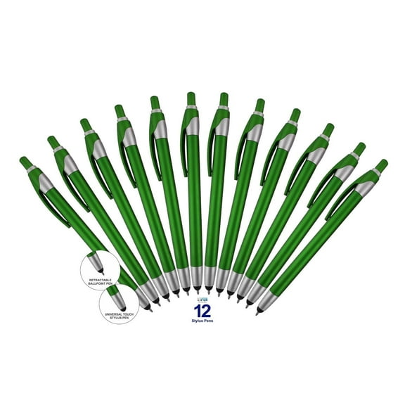 12 Pack Green Stylus with Ball Point Pen for iPad Mini, iPad 2/3, new iPad, iPhone 5 4S 4 3GS, iPod Touch, Motorola Xoom, Xyboard, Droid, Samsung Galaxy Asus (12 Pack Gren)