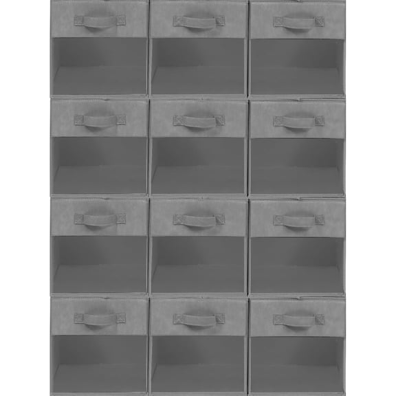 12-Pack Grey Fabric Storage Cubes with Clear Window - Collapsible Closet and Shelf Organizer Bins