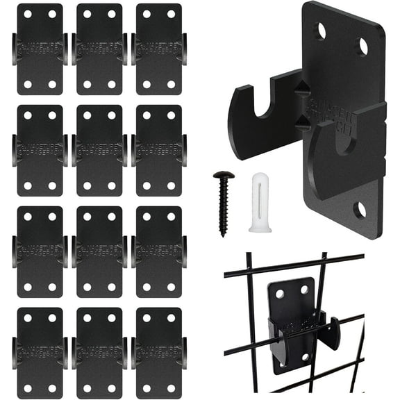 12 Pack Grid Panel Wall Mount Hooks, Black Heavy Duty Double Hooks