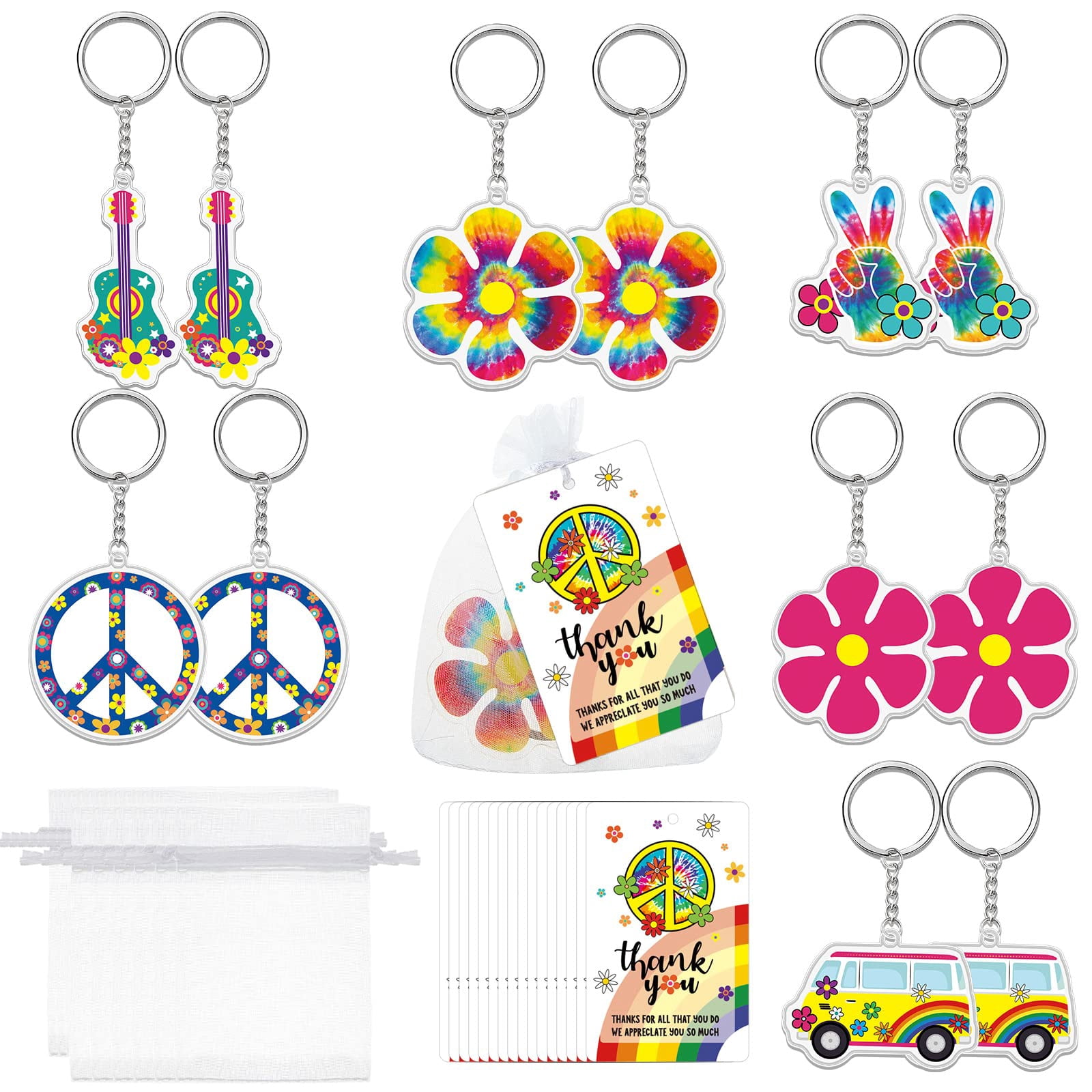 12 Pack Groovy Party Favors Groovy Keychains Hippie Party Favors Tie