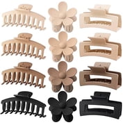 12 Pcs Hair Clips for Women 4.3'' Big Claw Clips for Thin or Thick Hair 3 Styles Natural Color