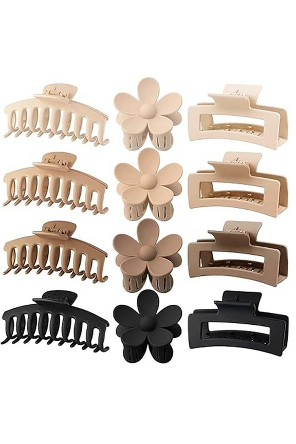 12 Pcs Hair Clips for Women 4.3'' Big Claw Clips for Thin or Thick Hair 3 Styles Natural Color