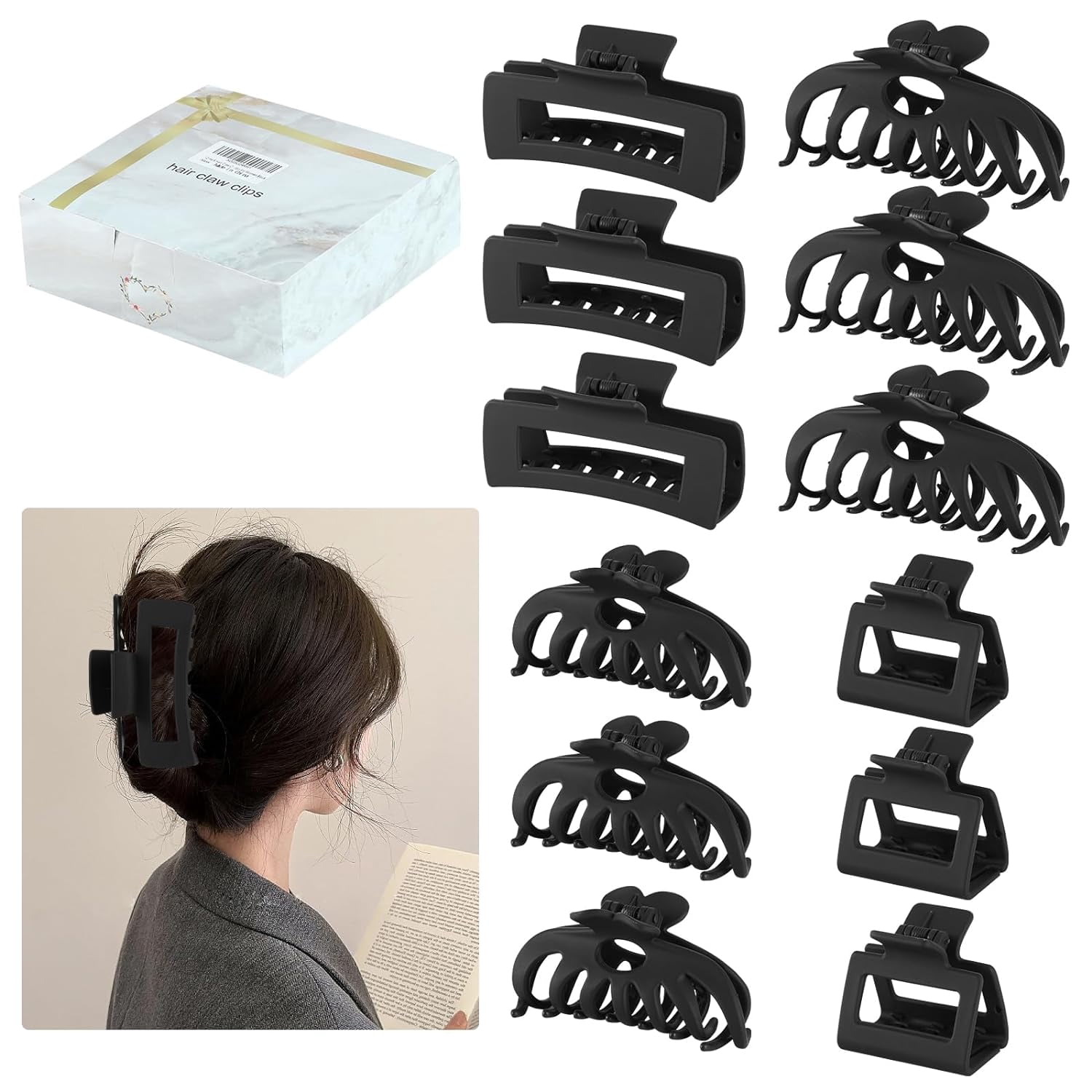 12 Pack Hair Claw Clips include 4.1 inch Large Clip and 2 inch Small ...