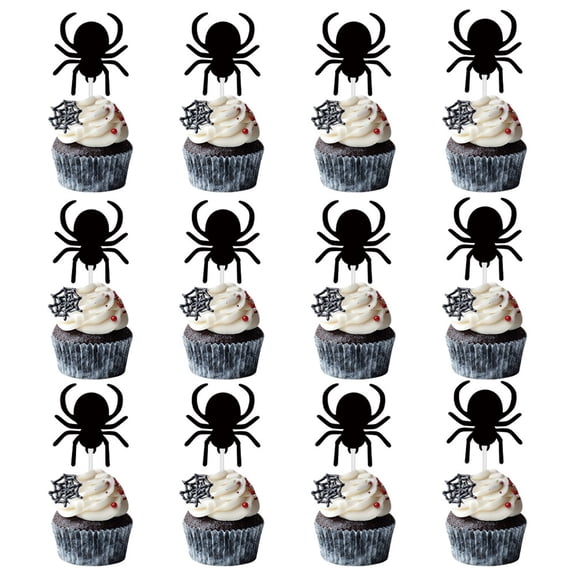 12 Pack Halloween Cake Toppers, 2.4 Inch Paper Cupcake Picks with Pumpkin Ghost Bat Witch Design for Party Dessert Decor
