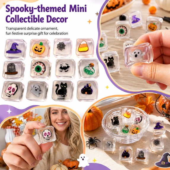 12 Pack Halloween Clear Cube Squishy Toys, Festival Sensory Stress Relief Squeeze Toys, Party Favors Goodie Bag Stuffers for Adults