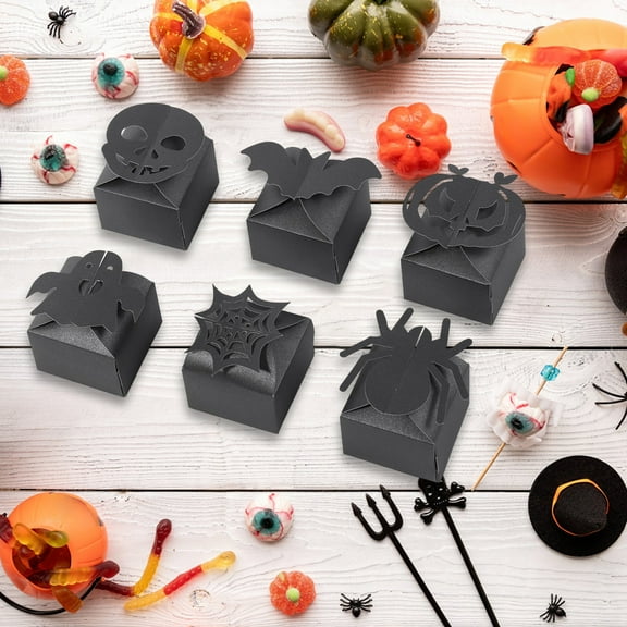 12 Pack Halloween Gift Boxes, Paper Halloween Party Favor Candy Boxes with Holiday Design for Treats, Cookies, Gifts, Goodie Bags