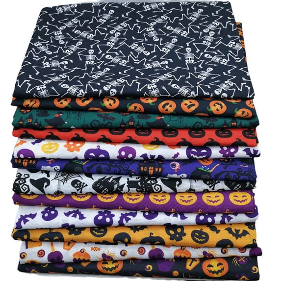 12 Pack Halloween Quilting Fabric Squares, 10×10 Inch Printed Cotton Cloth, Pumpkin Castle Ghost Bat Skull Pattern Fabric Scraps, DIY Sewing, Patchwork, Gift Wrapping & Halloween Craft Supplies