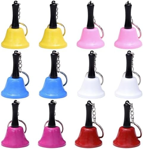 12 Pack Hand Call Bell with Keychain,Multiple Colour Hand Bell Bulk ...
