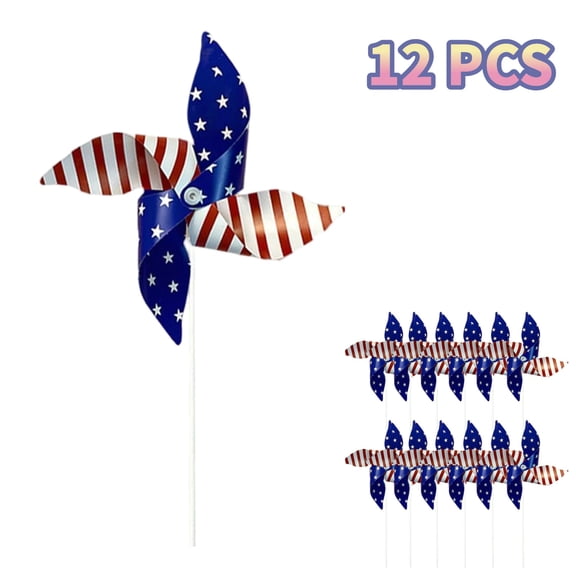 12 Pack Handheld Flag Patriotic Pinwheels Windmill Wind for Yard Garden Lawn Fourth of July Independence Day Party Decorations July of 4th Decor Yard Lawn,12PCS