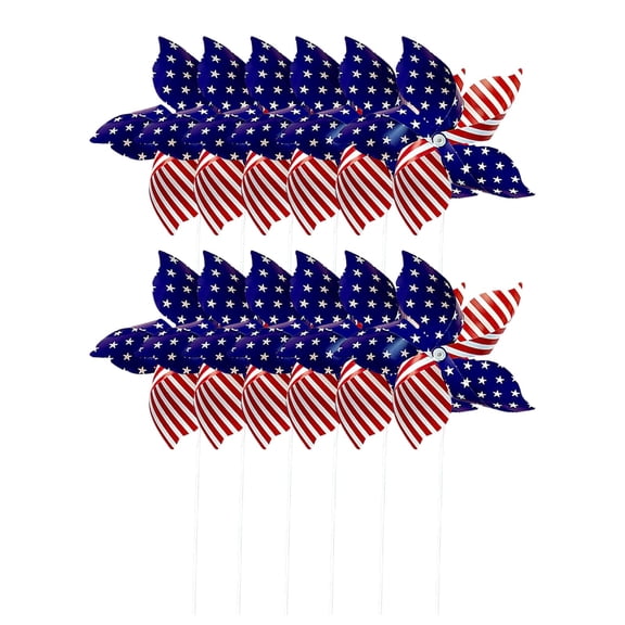 12 Pack Handheld Pinwheels Plastic Wind Spinners for Outdoor Yard Garden Party Decor Patriotic Theme Design Durable Material for Events