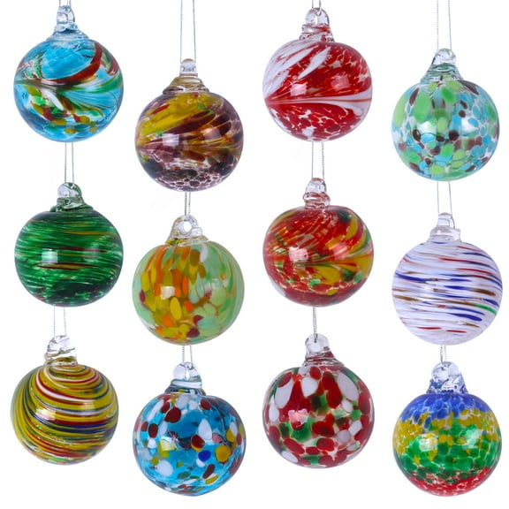 12 - Pack Handmade Colorful Glass Christmas Ball Ornaments – 2.4in Hanging Xmas Tree Decor