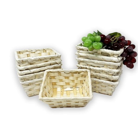 12 Pack Handmade Handwoven Natural Bamboo Baskets 5.5 x 4.25 Rectangular Pantry, Shelf & Closet Organizers for Candy, Small Fruit, Office Supplies, Bathroom or Vanity Storage Bulk Supply Set