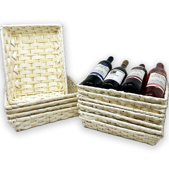 12 Pack Handmade Handwoven Natural Rectangular Bamboo Baskets 12 x 9 Multipurpose Bread, Fruit & Gift Baskets for Pantry, Desk, Countertop, or Decorative Display Bulk Supply Set