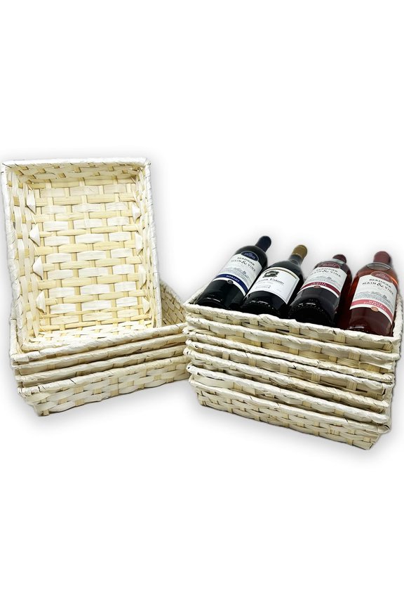 12 Pack Handmade Handwoven Natural Rectangular Bamboo Baskets 12 x 9 Multipurpose Bread, Fruit & Gift Baskets for Pantry, Desk, Countertop, or Decorative Display Bulk Supply Set