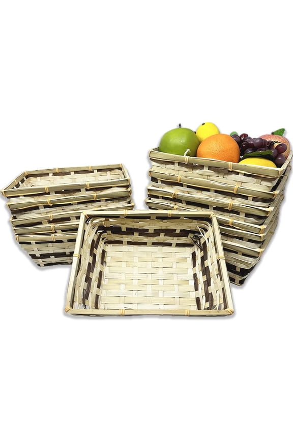 12 Pack Handmade Handwoven Rectangular Bamboo Baskets 10 Multipurpose Pantry, Shelf & Closet Storage Baskets for Food, Bread, Fruit, Gift & Decorative Use Bulk Supply Set