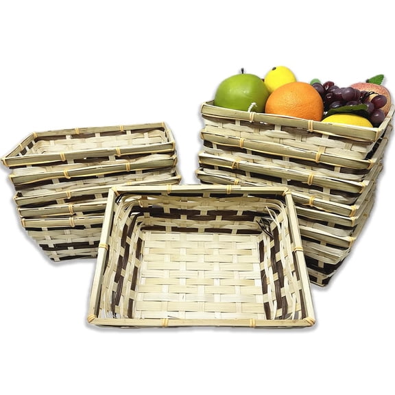 12 Pack Handmade Handwoven Rectangular Bamboo Baskets 10 Multipurpose Pantry, Shelf & Closet Storage Baskets for Food, Bread, Fruit, Gift & Decorative Use Bulk Supply Set
