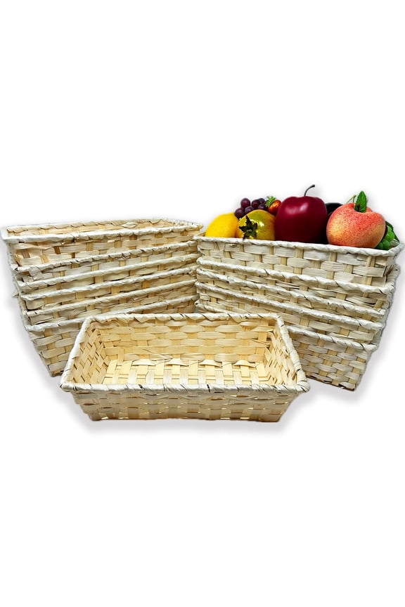 12 Pack Handmade Handwoven Slim Rectangular Bamboo Baskets 12 x 6 Multipurpose Storage, Bread, Fruit & Gift Baskets for Home, Pantry, Decorative Display Bulk Supply Set