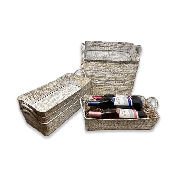12 Pack Premium Handmade 15” White Wash Seagrass Baskets – Rectangular Pantry, Shelf & Closet Organizers – Multipurpose Storage for Events, Home, Office, Bathroom or Decor – Bulk Supply Set