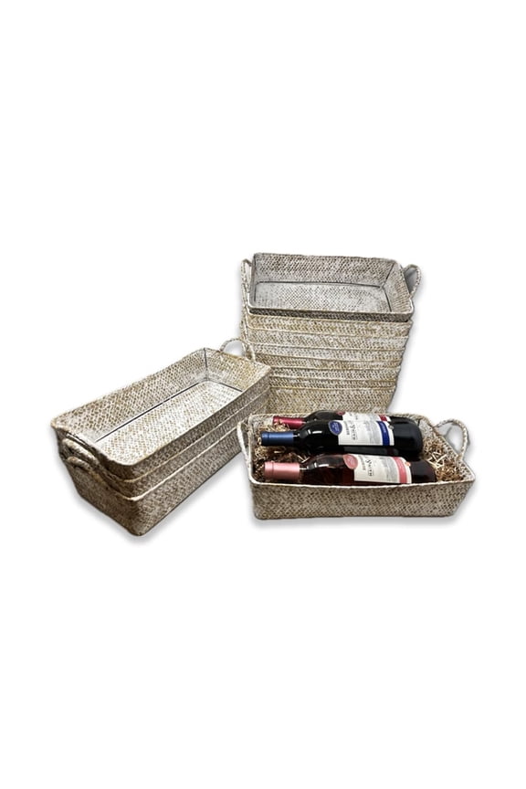12 Pack Handmade Handwoven White Wash Seagrass Baskets 15 Rectangular Pantry, Shelf & Closet Organizers Multipurpose Storage for Home, Office, Bathroom or Decorative Display Bulk Supply Set